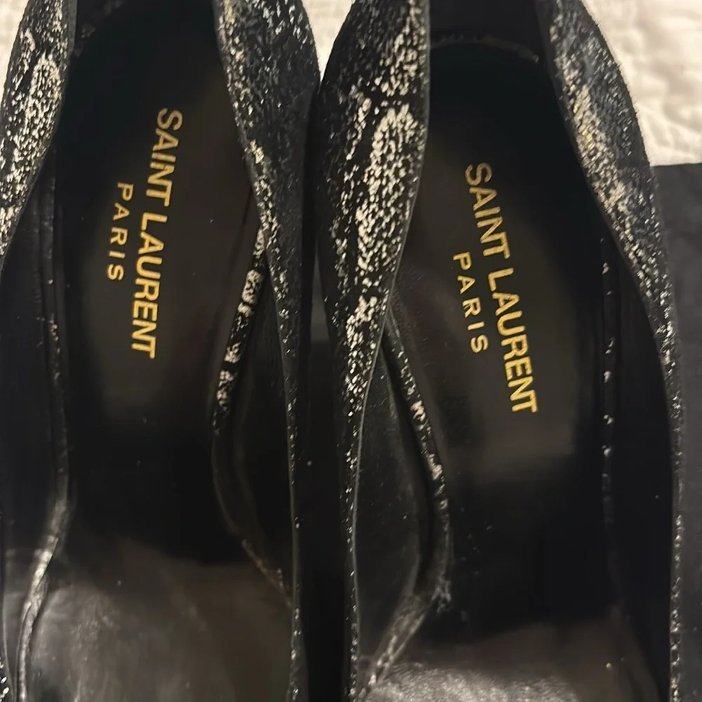 Saint Laurent Women's Black Suede metallic snakeskin Pumps silver size 39 YSL - Picture 7 of 12